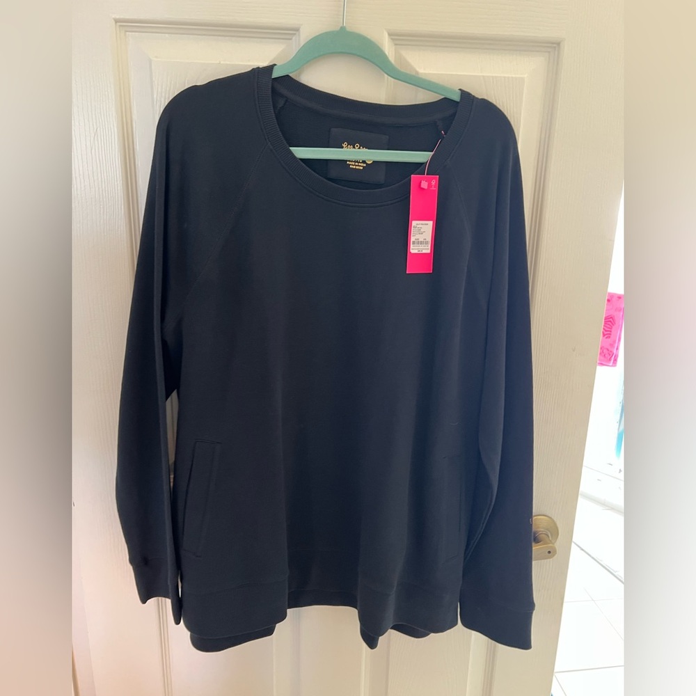 Lilly Pulitzer beach comber  pullover Black Long Sleeve Sweatshirt xxl NWT